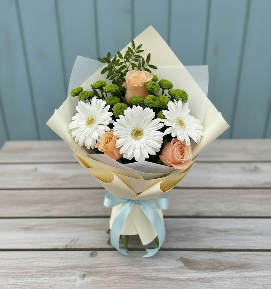 Букет цветов из: Герберы, Розы и Хризантемы в Коченёво